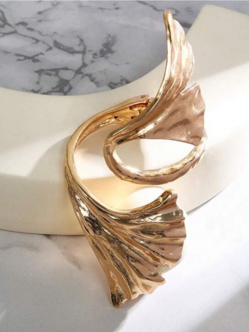 Zara Gold Sculpted Shell Open Cuff Bracelet